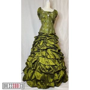 Renaissance inspired olive ball gown.